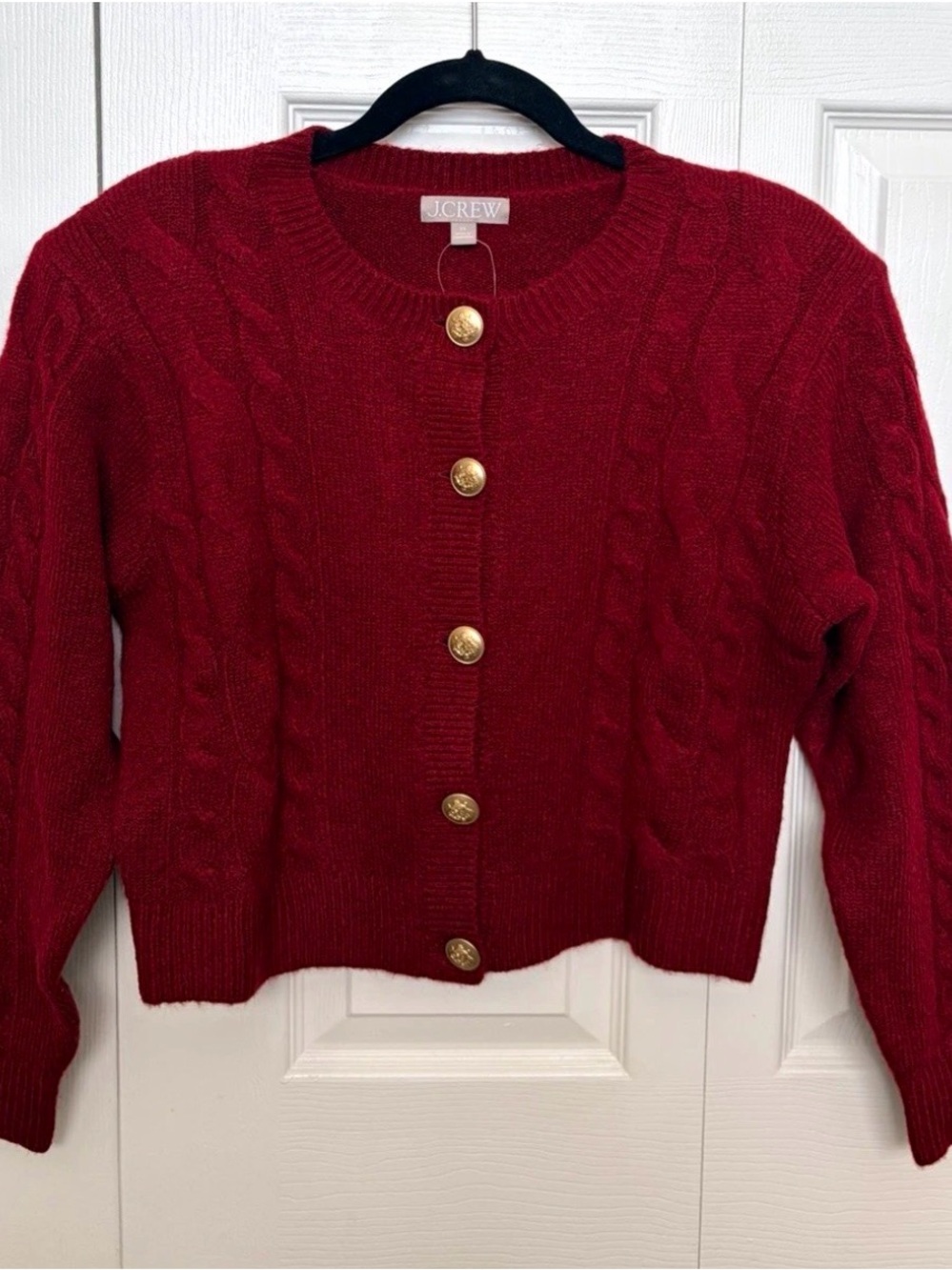 NWT J.Crew Deep Burgundy Cable-Knit Cardigan with Gold Buttons